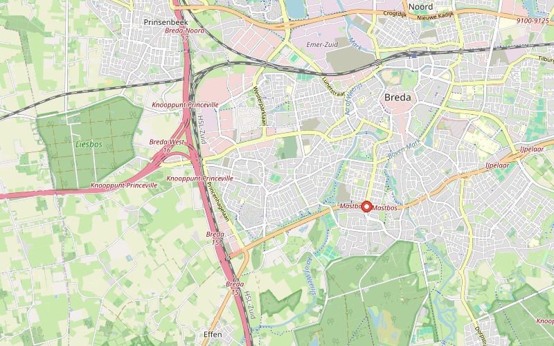 Kaart van Breda en omgeving met werkgebied van Spoed Slotenmaker Breda